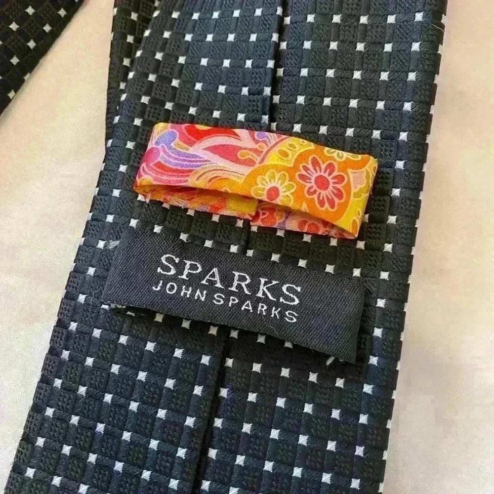 SPARKS John Sparks men’s neck tie black white silver dot handmade 100% polyester - Picture 5 of 9